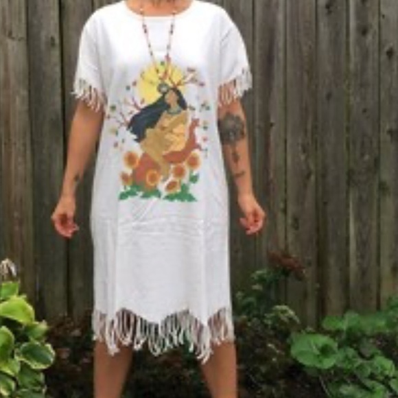 Disney Dresses & Skirts - Disney Vintage 90s Parks Pocahontas Fringe Tshirt Dress size M